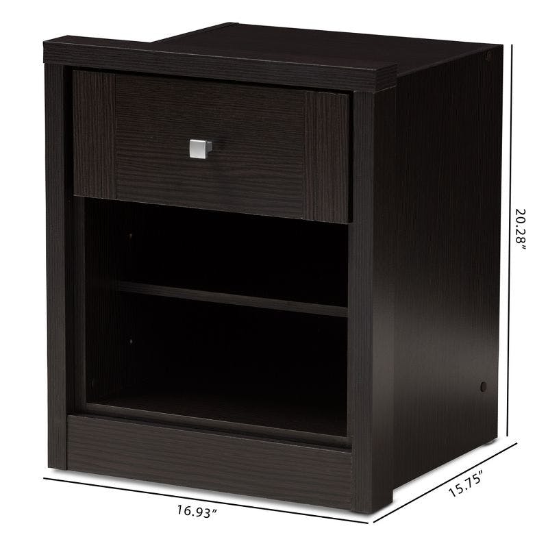 Danette Modern and Contemporary Finished 1 Drawer Nightstand Dark Brown - Baxton Studio