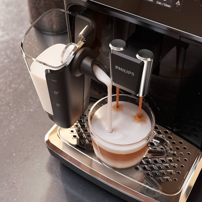 Sleek Black Fully Automatic Espresso Machine with LatteGo & Iced Coffee