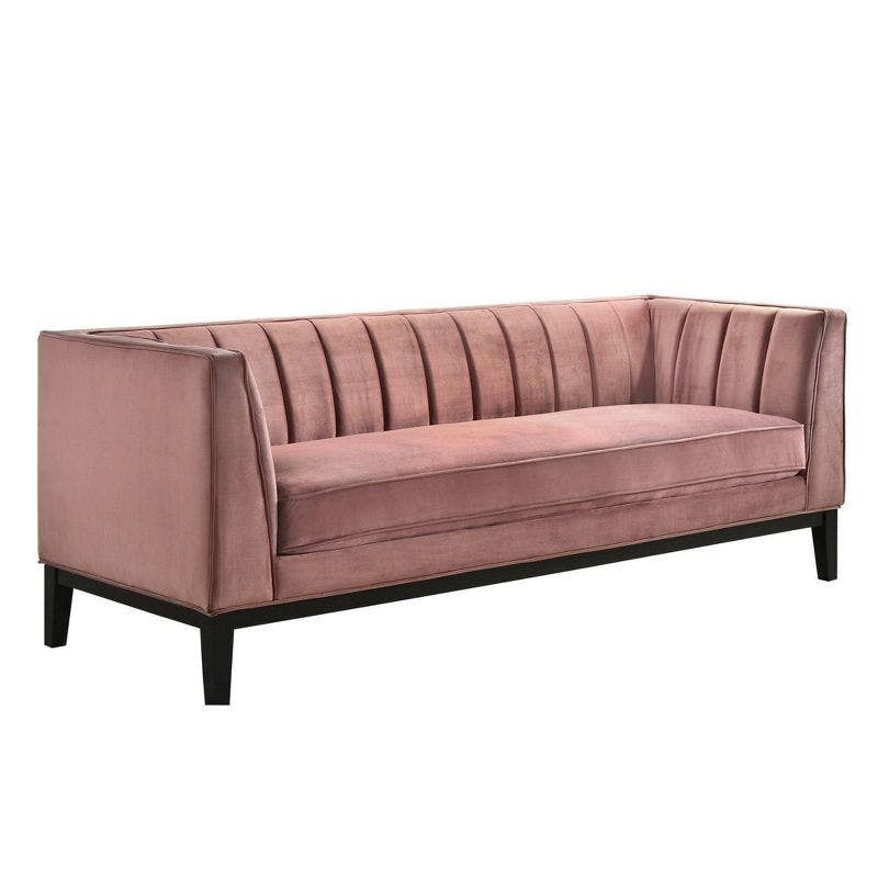 Calabasas 85'' Rose Velvet Solid Wood Tuxedo Sofa