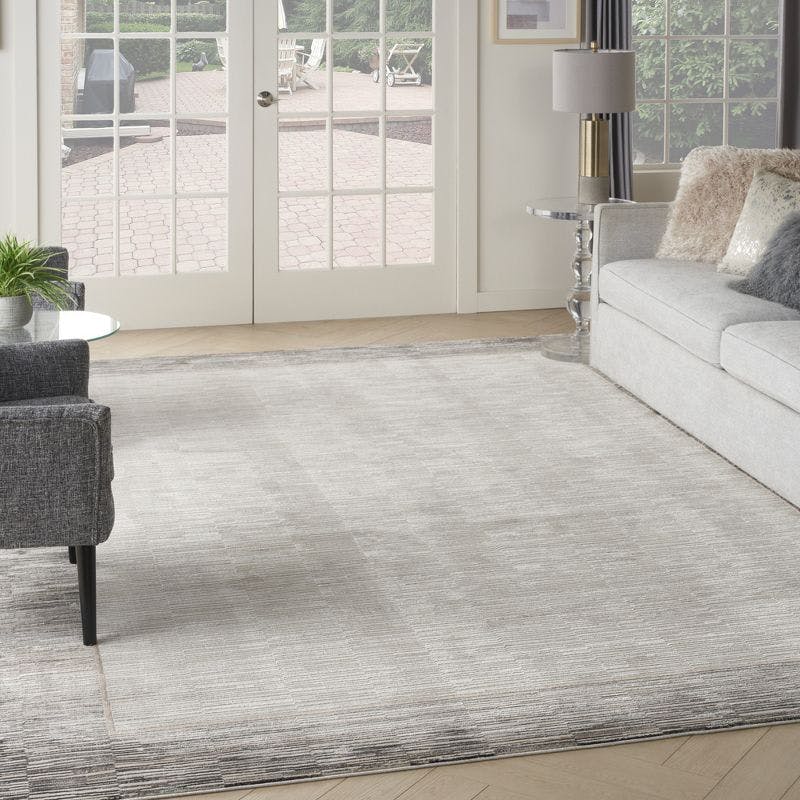 Modern Abstract Shimmer Grey Black Synthetic Rug - 7'10" x 9'10"