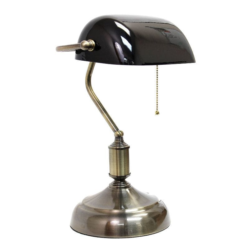 Sophisticated Antique Nickel and Black Glass Banker's Desk Lamp