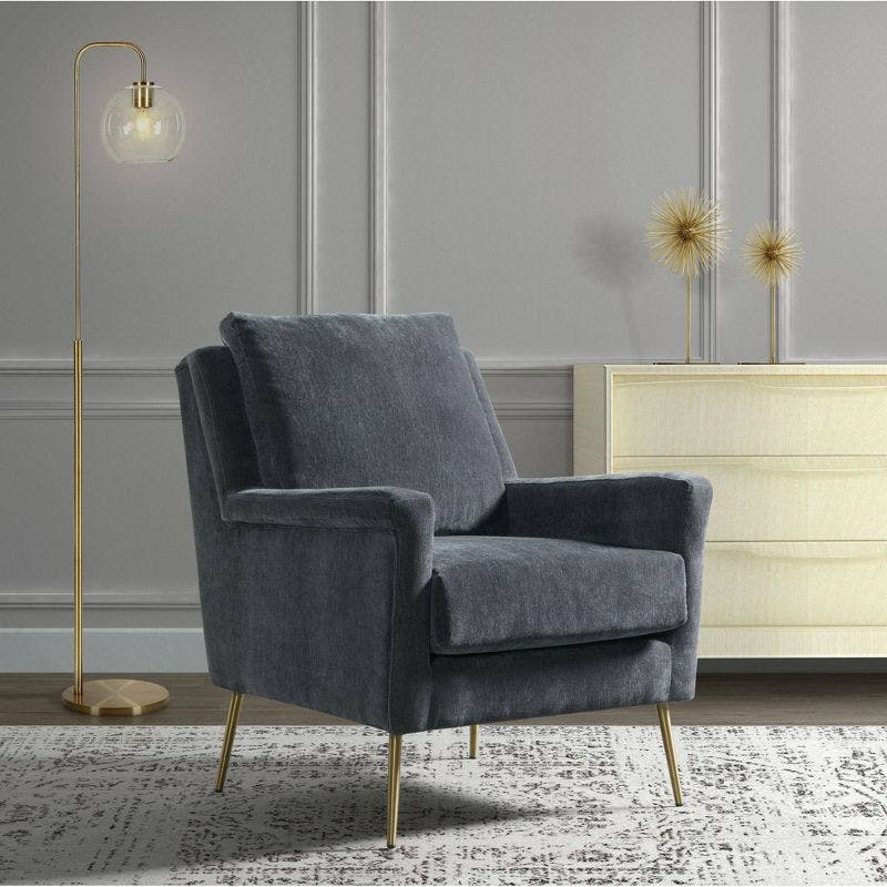 Mid-Century Modern Gray Accent Chair with Gold Legs