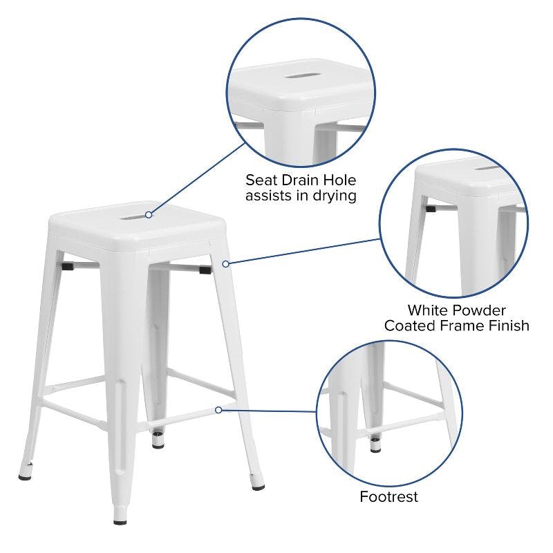 24" High Backless White Metal Indoor-Outdoor Counter Stool