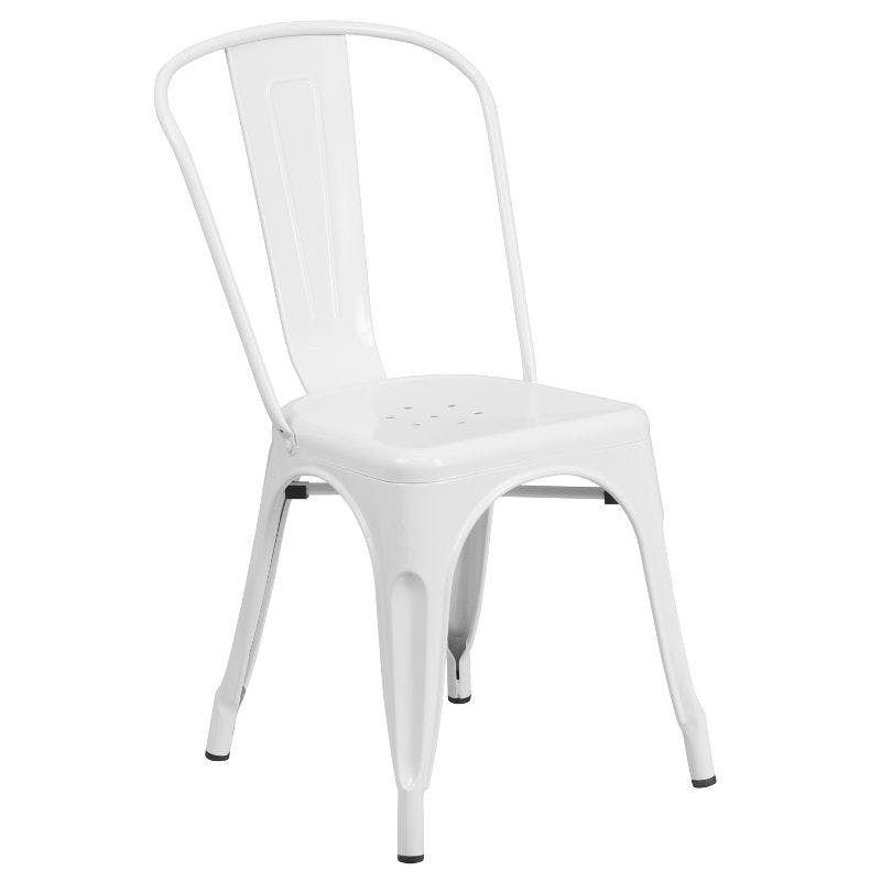 Vintage Bistro Style White Steel Stackable Indoor-Outdoor Chair