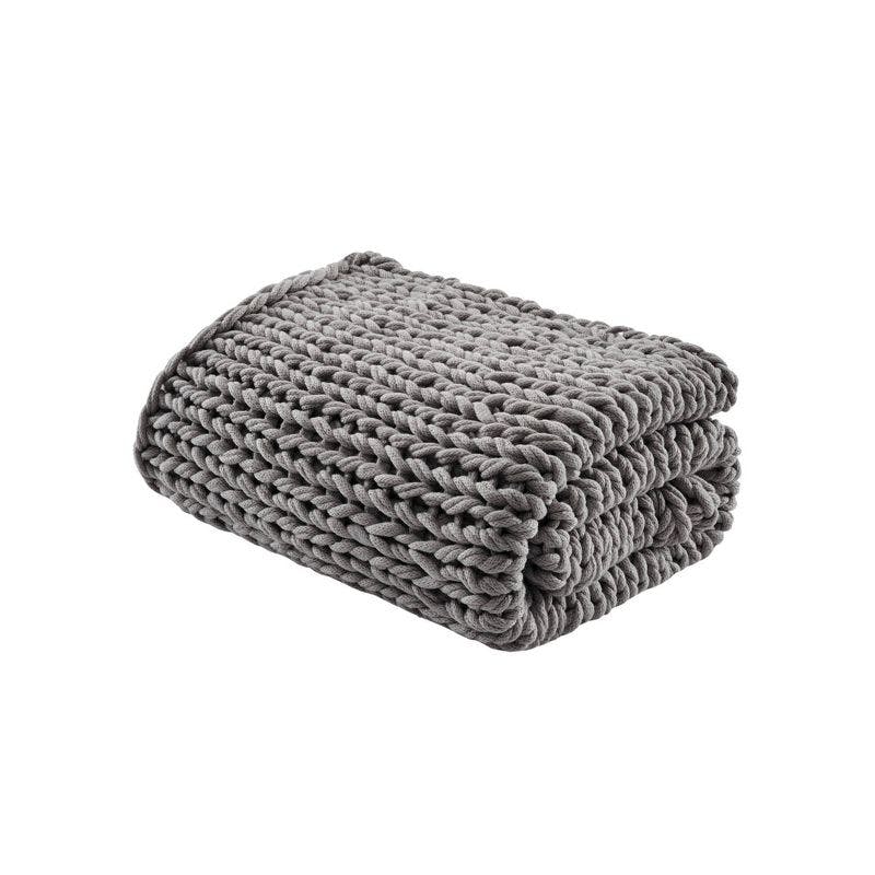 Charcoal Hand-Knitted Cozy Acrylic 50''x60'' Throw Blanket