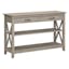 Washed Gray Farmhouse Console Table with Storage and X Pattern Accents