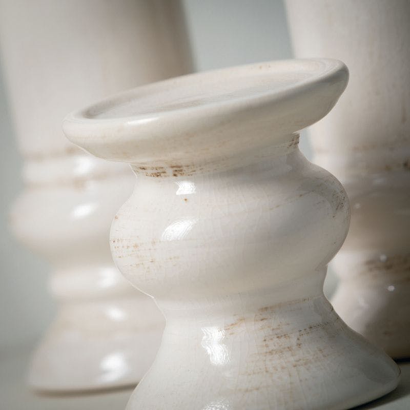 Elegant Trio White Ceramic Pillar Candle Holders 11.5" Set