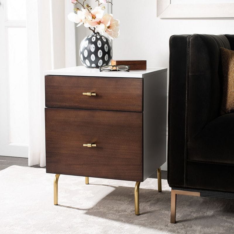 Transitional Genevieve Mahogany Nightstand with Gold Metal Legs