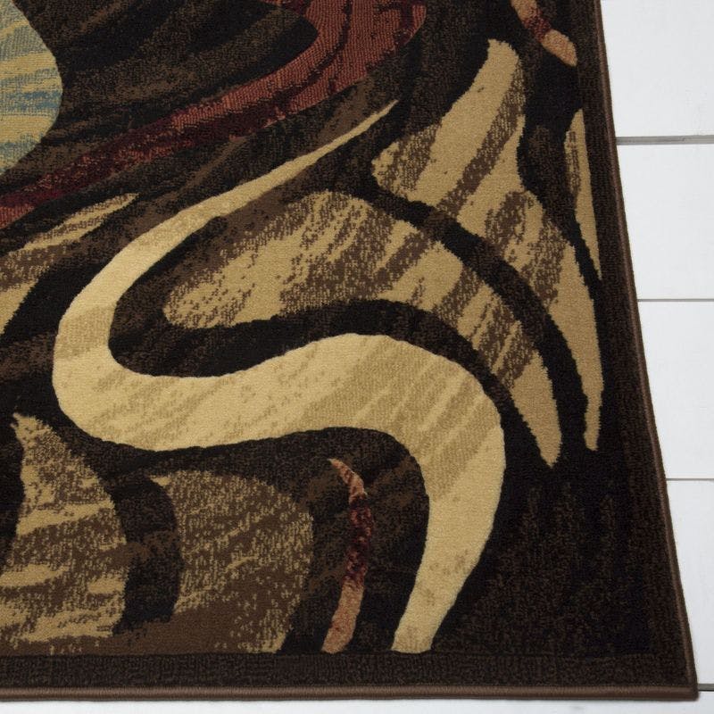 Abstract Swirl Black and Beige Easy-Care Synthetic Area Rug