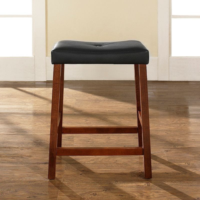 Classic Cherry 24" Backless Saddle-Style Wood & Leather Counter Stool