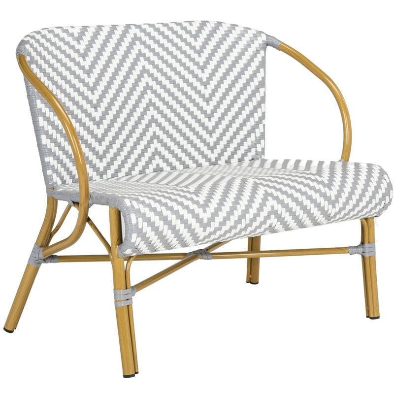 Contemporary Beige-Gray Wicker and Metal Two-Seater Settee