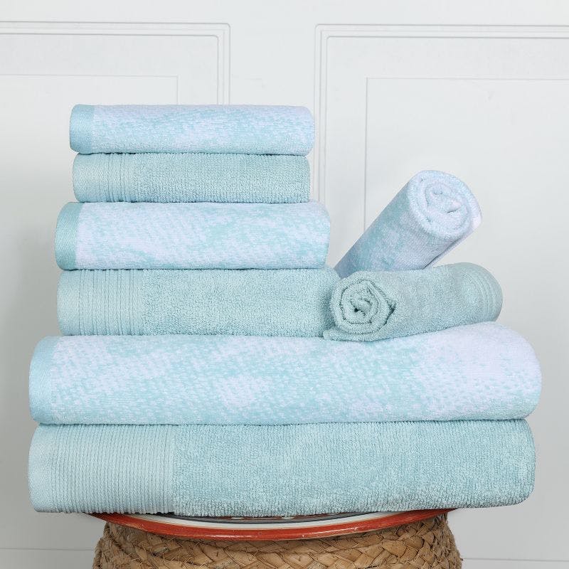 Luxurious Cotton 8-Piece Towel Set with Marble and Solid Patterns