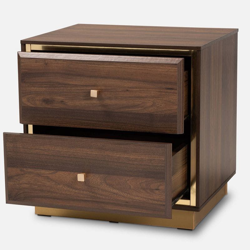 Cormac Walnut Brown and Gold Metal 2-Drawer Nightstand