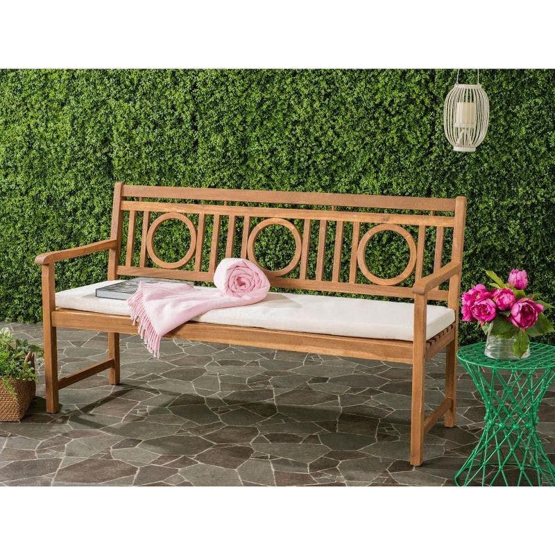 Montclair Transitional Acacia Wood 3-Seat Outdoor Bench with Beige Cushion