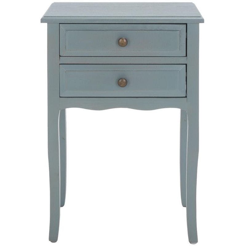 Charming Transitional Blue Wood End Table with Dual Storage Drawers
