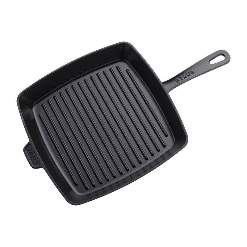 Matte Black 12" Square Cast Iron Grill Pan - Induction Ready