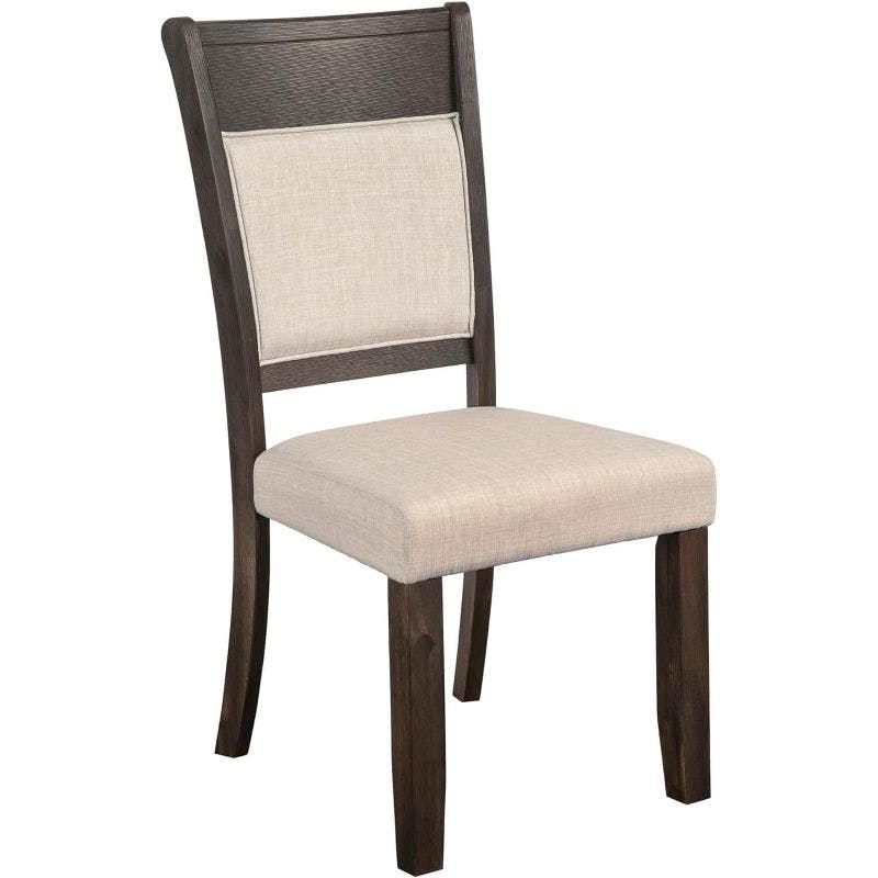 Transitional Beige Upholstered Side Chair with Acacia Wood Frame