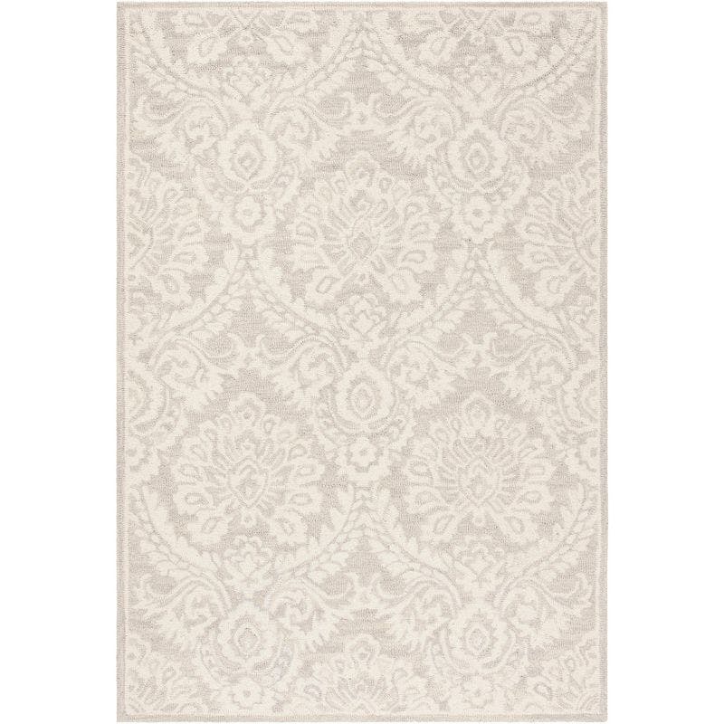 Ivory Floral Square Tufted Wool Accent Rug 47"