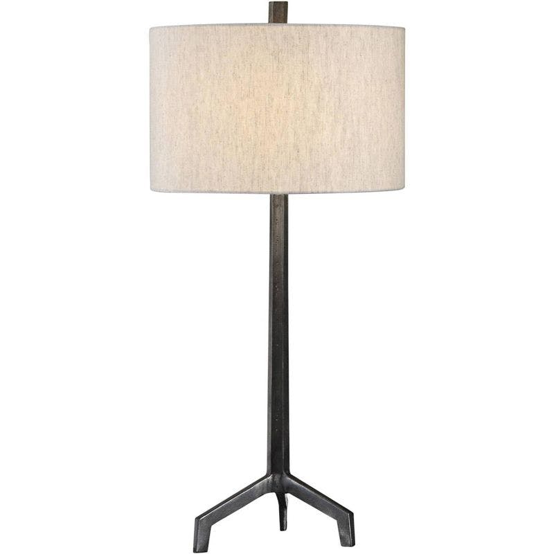 Lydia 33.75" Burnished Raw Steel Table Lamp with Linen Shade
