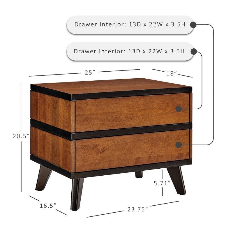 Mid-Century Modern 2 Drawer Nightstand Walnut - Linon