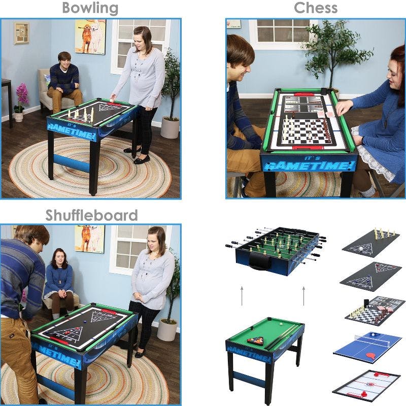 Game Time Blue 10-in-1 Multi-Game Table for Family Fun Nights