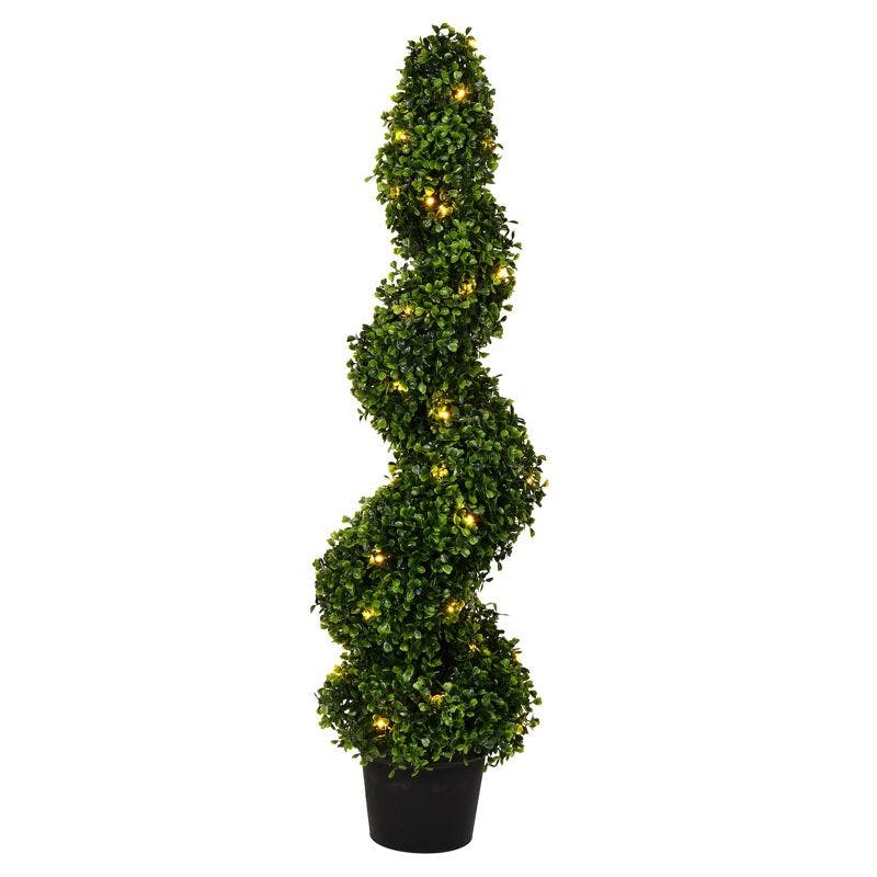 Elegant Outdoor Boxwood Spiral Topiary with Warm White LED Lights