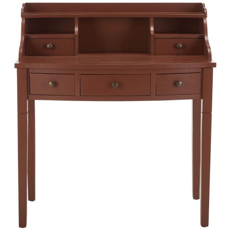 Transitional Henna Brown Wood Writing Desk with Hutch and Drawers