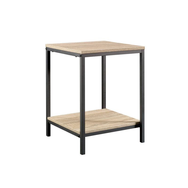 Charter Oak and Black Metal Rectangular Side Table with Shelf