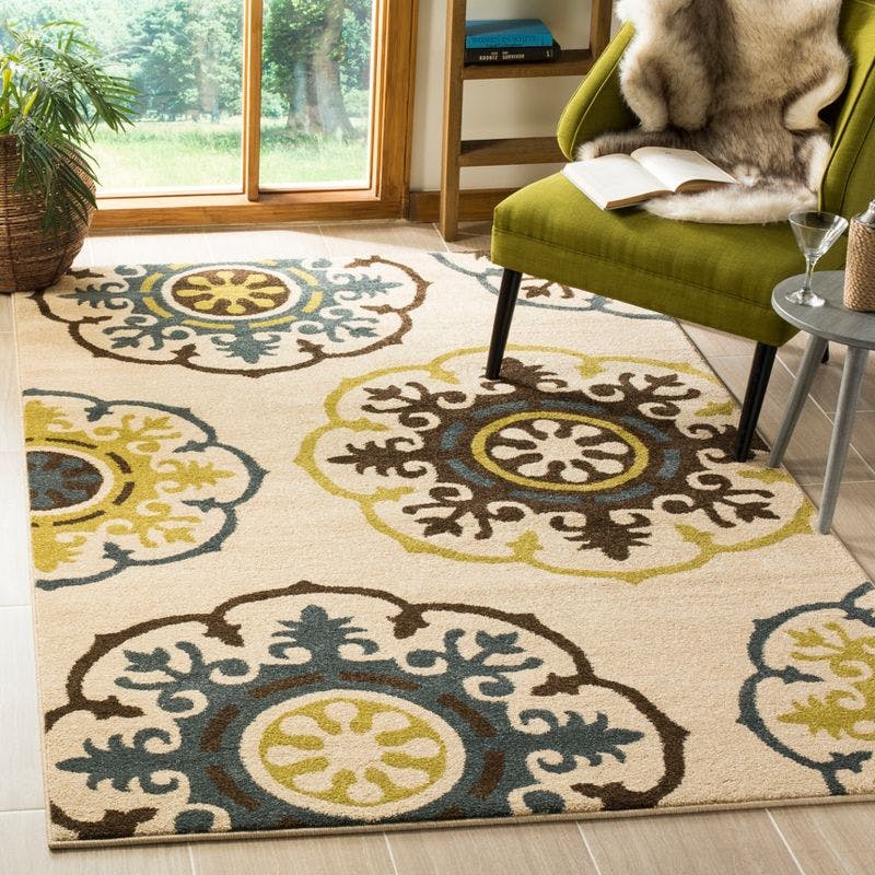 Ivory Floral Elegance 8' x 10' Easy-Care Synthetic Area Rug