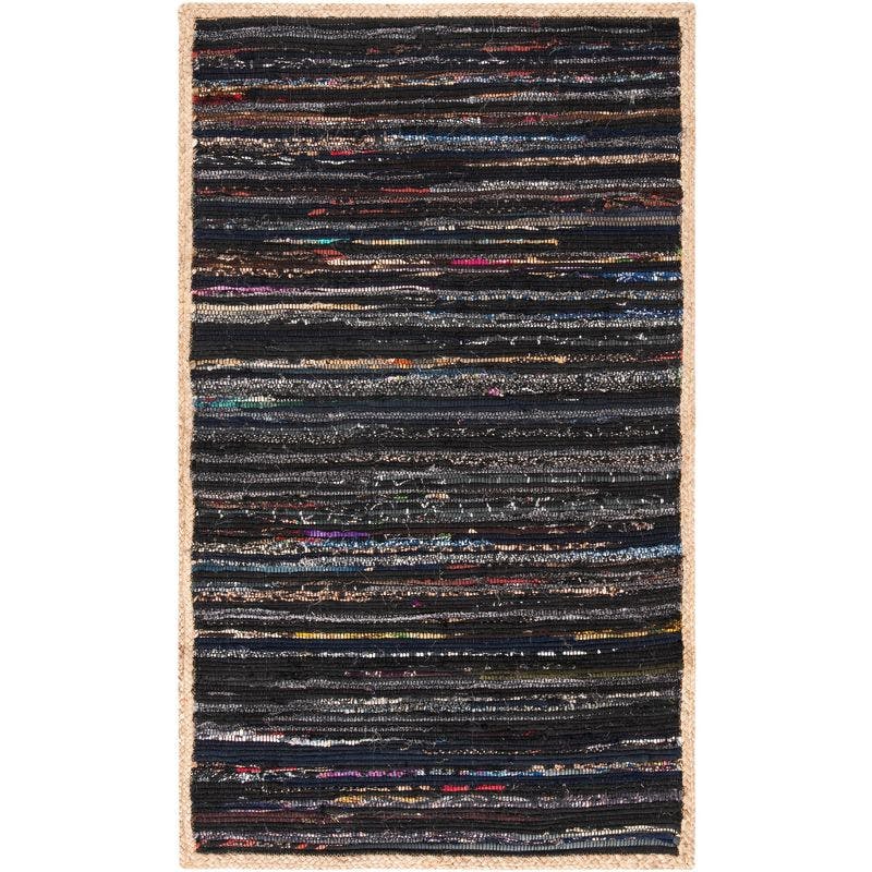 Coastal Charm Black and Natural Cotton Flat Weave 3' x 5' Rug