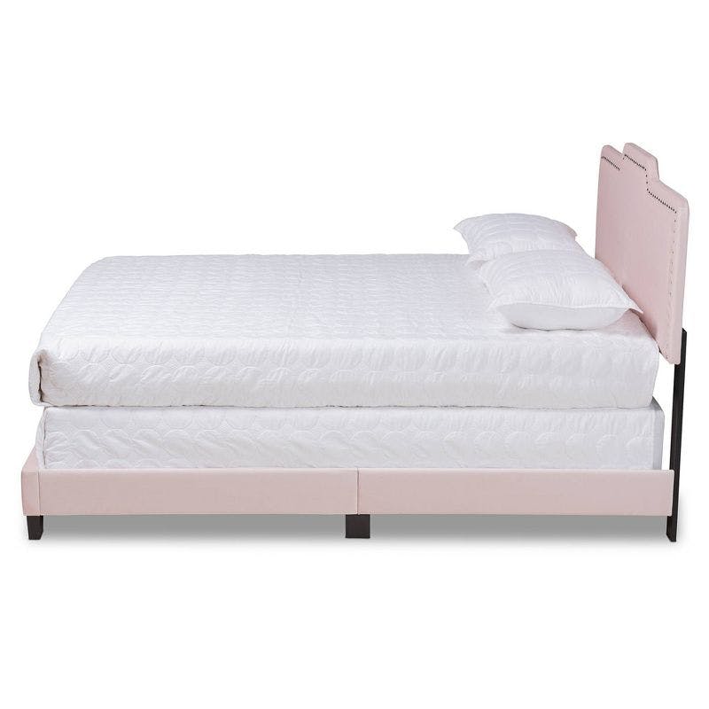 Luxurious Light Pink Velvet Full Bed with Nailhead Trim and Upholstered Headboard