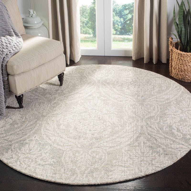 Handmade Abstract Tufted Wool Round Rug in Gray - 6' Diameter