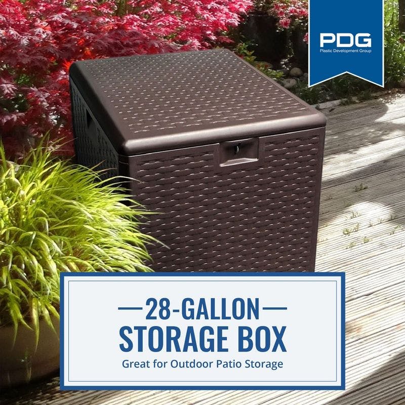 Java Brown 28-Gallon Weather-Resistant Wicker Deck Box with Lock