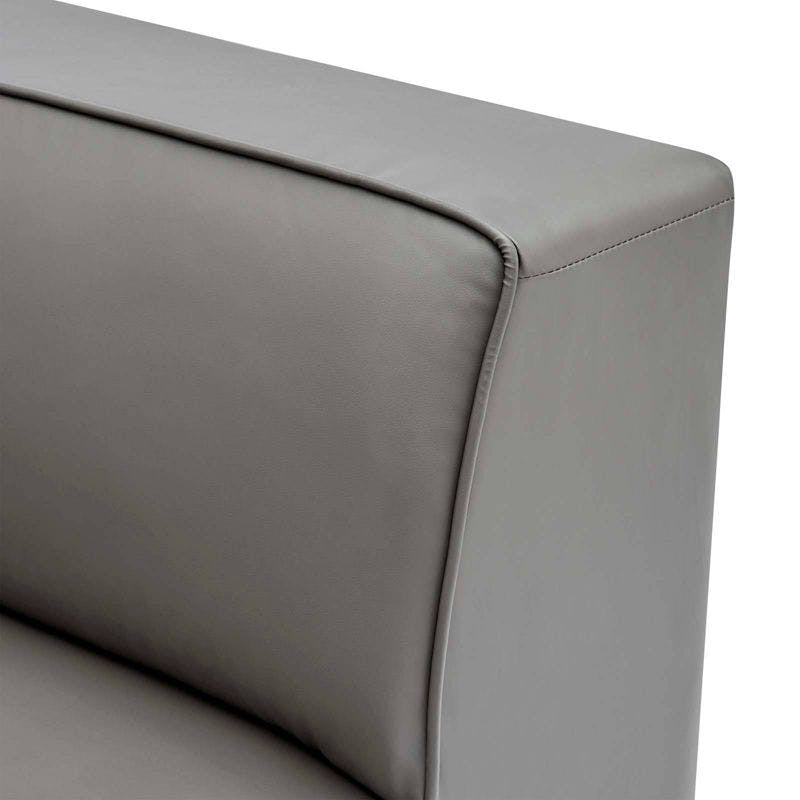 Expansive Gray Vegan Leather 37" Corner Chair with Elegant Piping