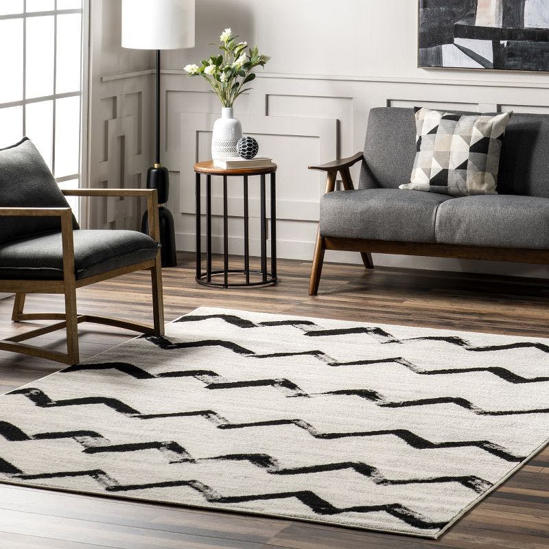 Reversible Chevrons Synthetic Area Rug, 4' x 6', Gray