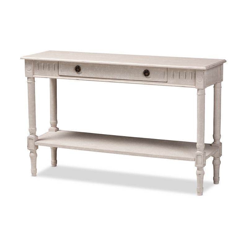 Ariella Country Cottage Whitewashed Console Table with Drawer