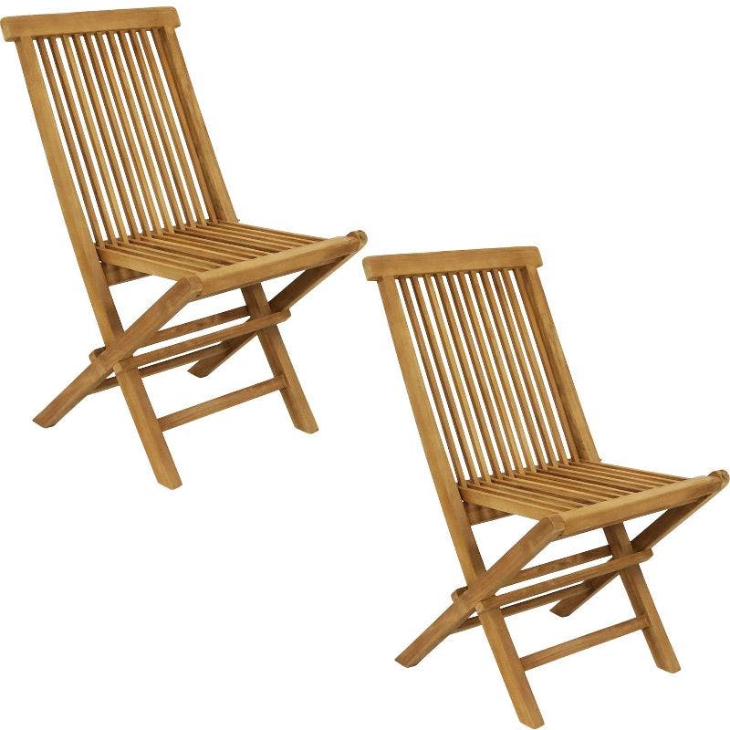 Hyannis Teak Wood Foldable Slat Back Outdoor Dining Chair - Light Brown