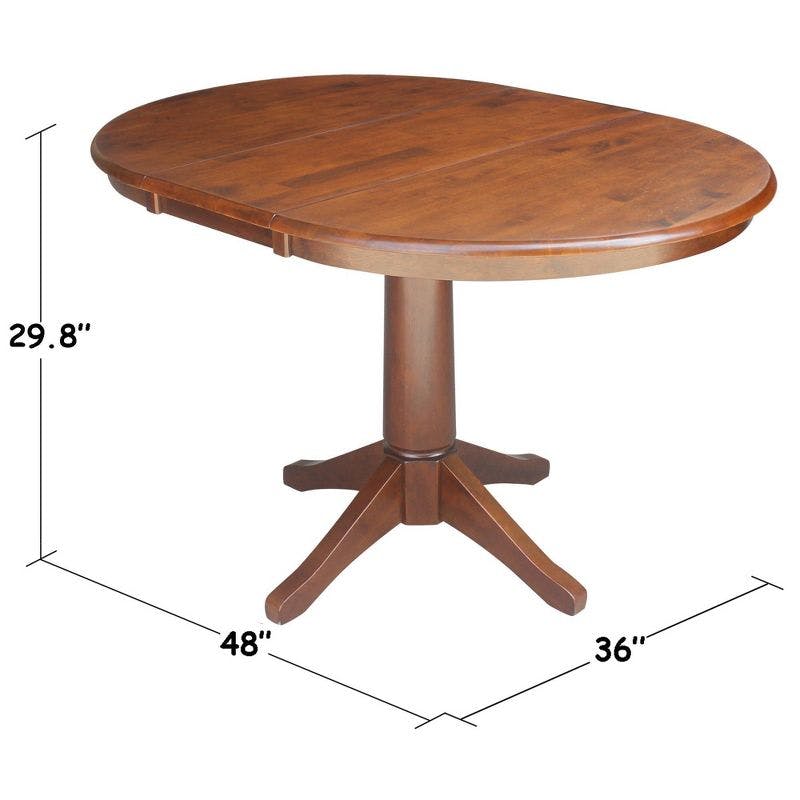 Espresso Extendable Round Solid Wood Dining Table with Leaf