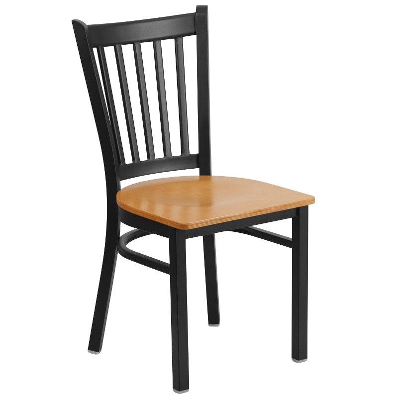 Windsor High Slat Side Chair in Black Metal with Natural Wood Seat