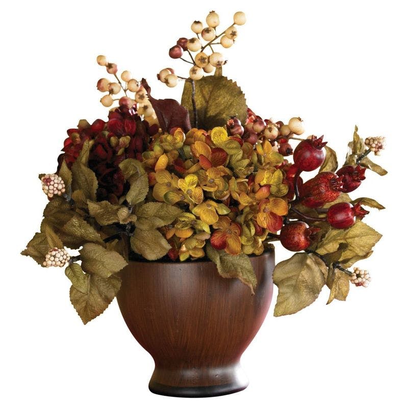 Autumn Elegance Hydrangea Tabletop Centerpiece in Chestnut Vase