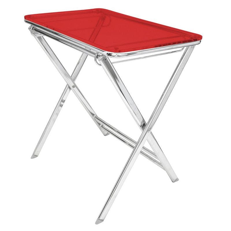 Victorian Acrylic Chrome 17" Folding Patio Side Table - Red
