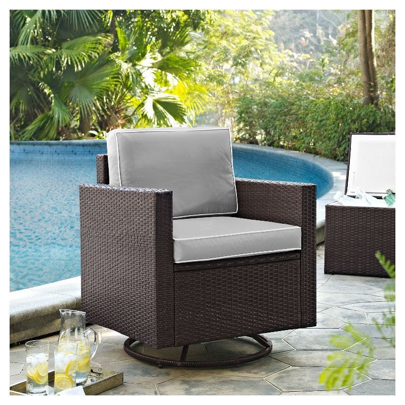 Palm Harbor Modern Outdoor Wicker Swivel Rocker Chair with Gray Cushions
