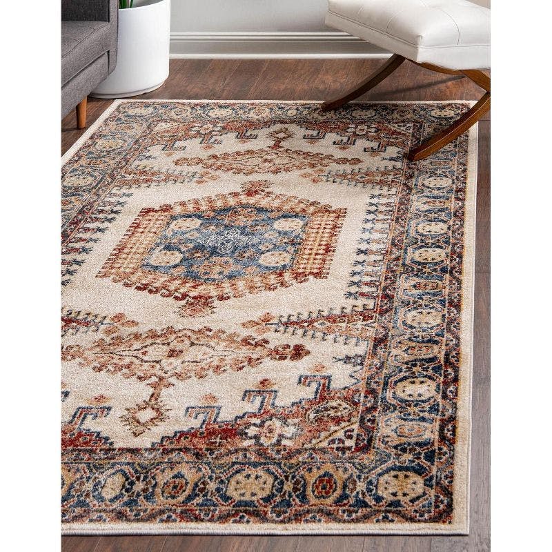 Handmade Ivory Abstract 8' x 10' Easy Care Synthetic Rug