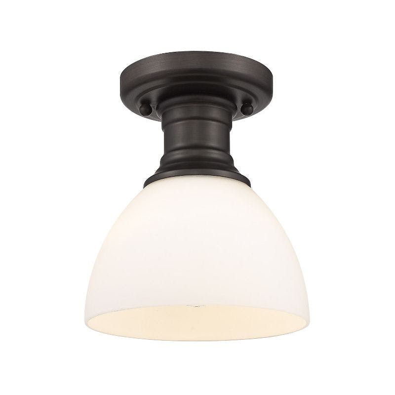 Hines 7" Transitional Semi-Flush Ceiling Light in Rubbed Bronze with Opal Glass