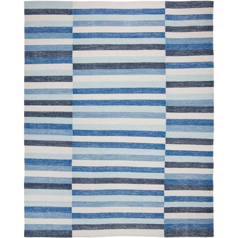 Southwestern Vibe Blue Stripe Handwoven Wool & Cotton Kids Rug 8'x10'
