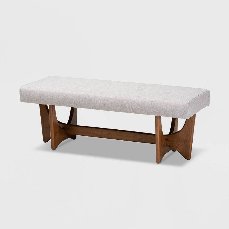 Theo 49'' Greyish Beige Upholstered Walnut Bedroom Bench