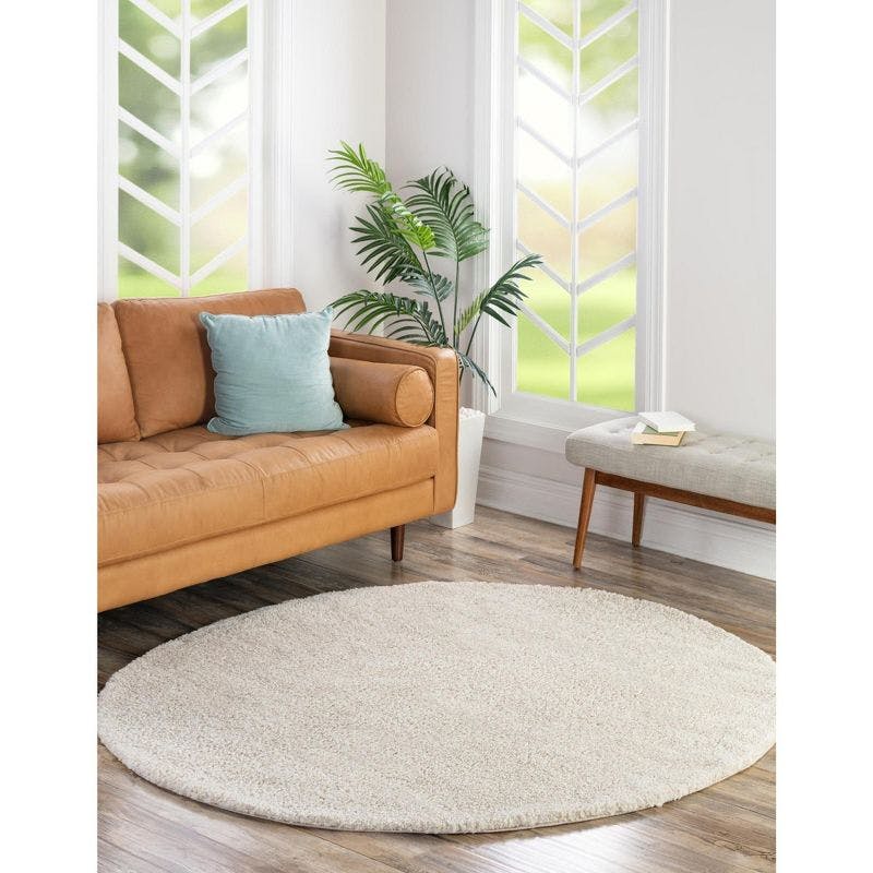 Ivory Bliss Round Synthetic Shag Rug, 8' Easy Care