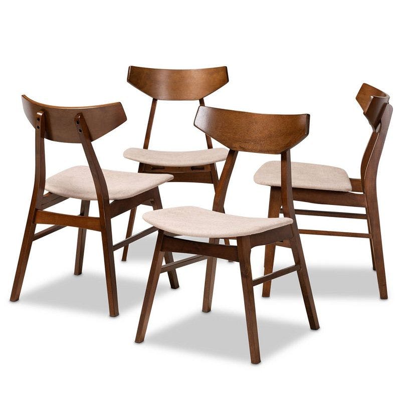 Danica Walnut Brown and Light Beige Mid-Century Modern Dining Chair Set