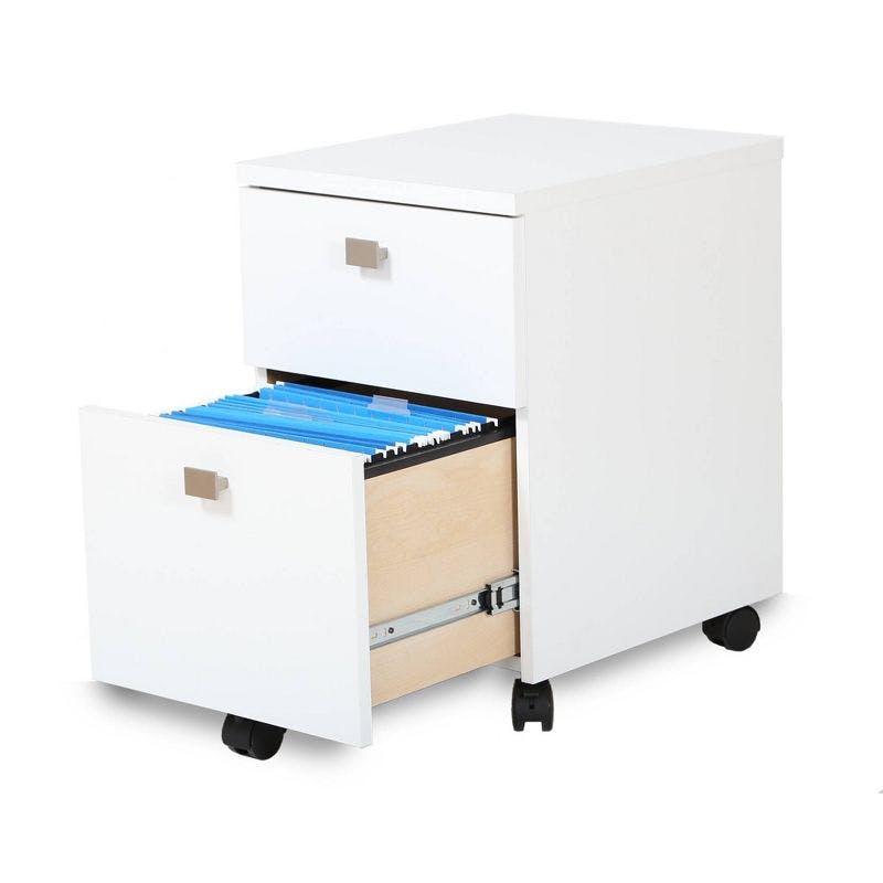 Elegant Interface Mobile Legal File Cabinet with 2 Drawers and Casters, Pure White