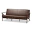 Walnut Wood Dark Brown Faux Leather 3-Seater Sofa